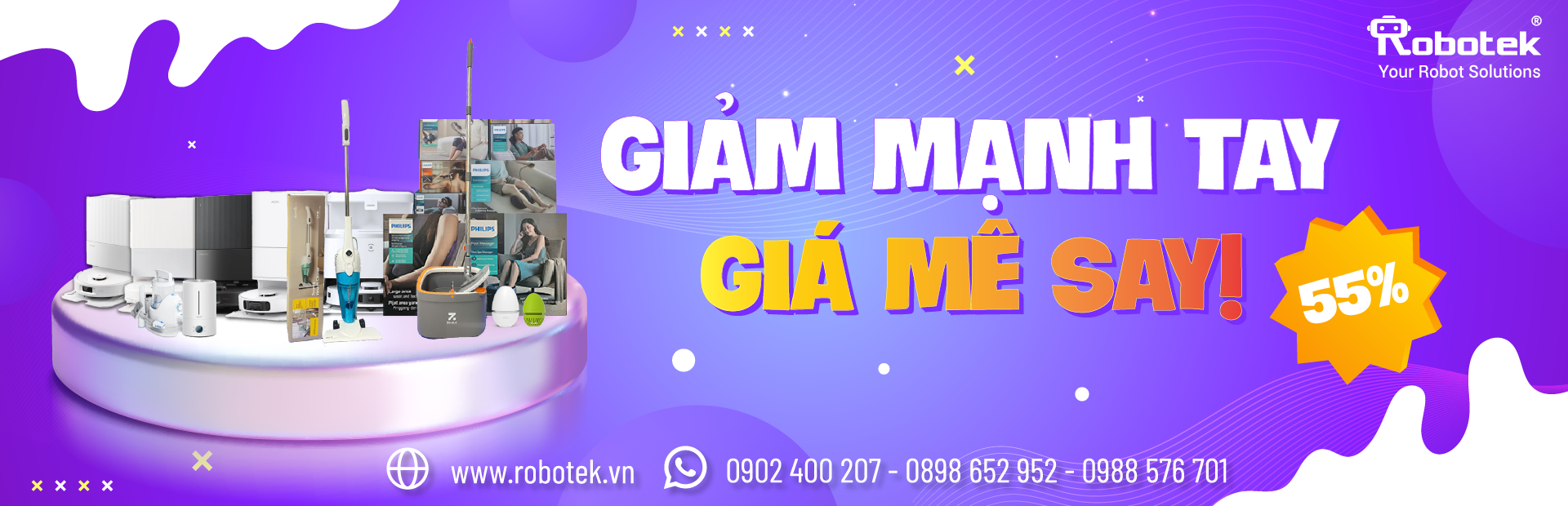 Robot hút bụi tốt nhất với thiết kế nhỏ gọn đang làm sạch gầm bàn trong căn phòng hiện đại.