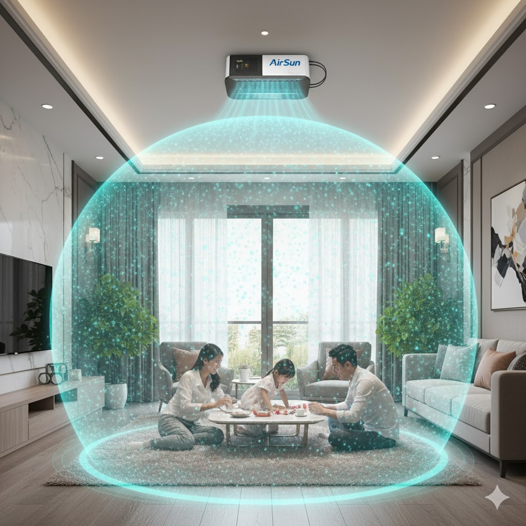 Minh họa luồng không khí bao quanh khu vực sinh hoạt gia đình